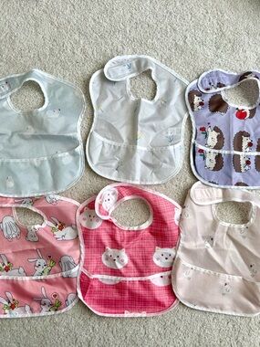 Cute Patterned Baby Bibs - Pink, White, Lavender & More (Set of 6)